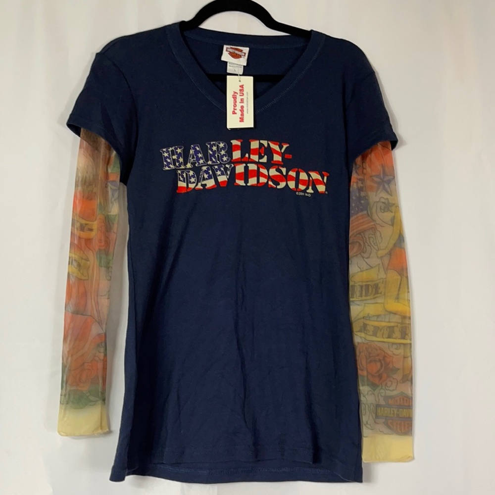 NWT USA Harley Davidson Tatoo Sleeve Tee Large 💙